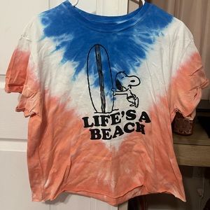 Peanuts Snoopy Tie Dye Cropped Tshirt Size XL